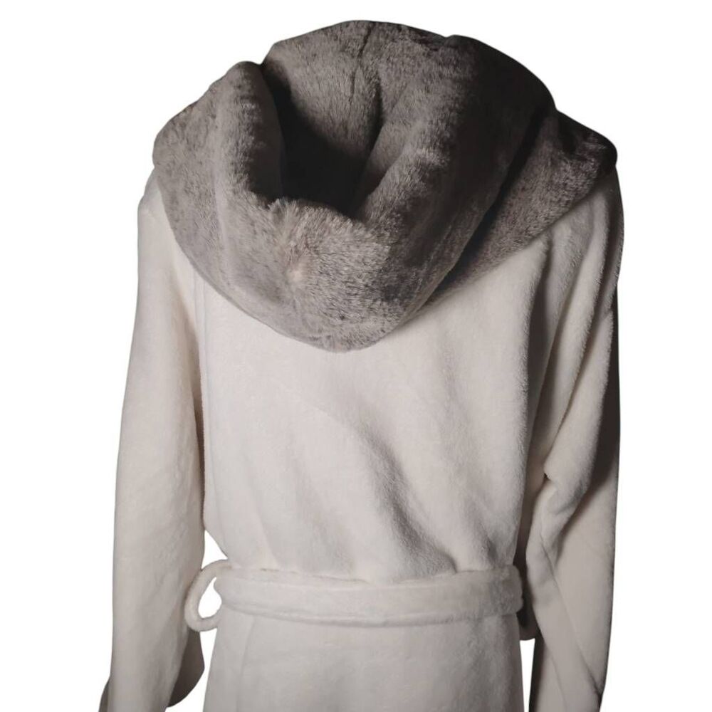 Plush Fuzzy Gray/White Bath Robe Size L/XL - Picture 5 of 6